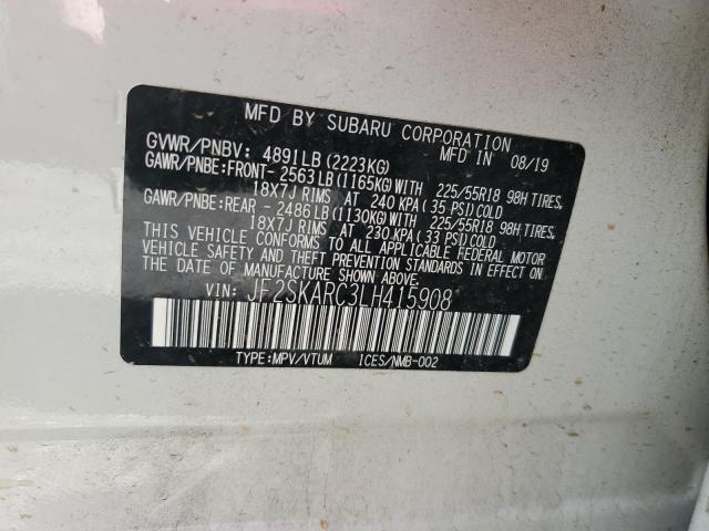 JF2SKARC3LH415908 - 2020 SUBARU FORESTER S WHITE photo 10