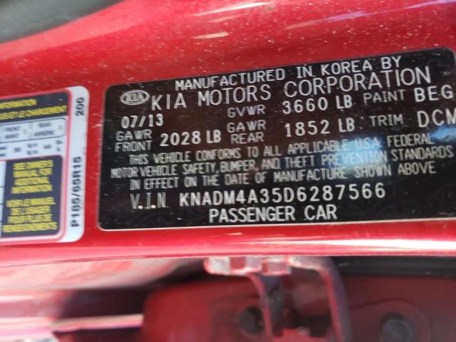 KNADM4A35D6287566 - 2013 KIA RIO LX RED photo 10