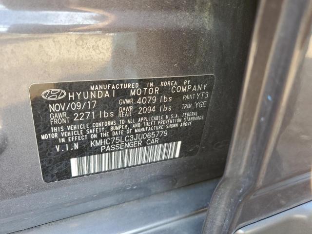 KMHC75LC3JU065779 - 2018 HYUNDAI IONIQ SEL GRAY photo 10