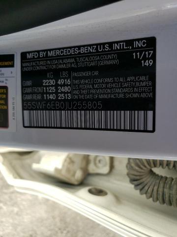 55SWF6EB0JU255805 - 2018 MERCEDES-BENZ C 43 4MATI WHITE photo 10