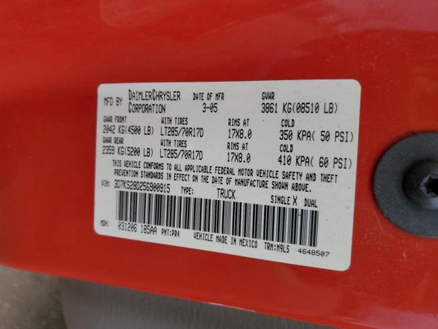 3D7KS28D25G900915 - 2005 DODGE RAM 2500 S Qırmızı foto 10