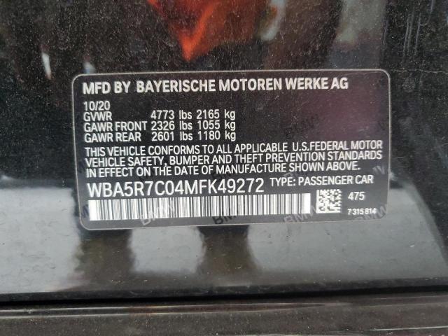 WBA5R7C04MFK49272 - 2021 BMW 330XI BLACK photo 10