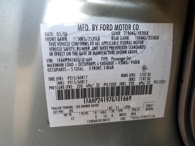 1FAHP24197G101669 - 2007 FORD FIVE HUNDR TEAL photo 10