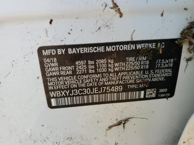 WBXYJ3C30JEJ75489 - 2018 BMW X2 SDRIVE2 WHITE photo 10