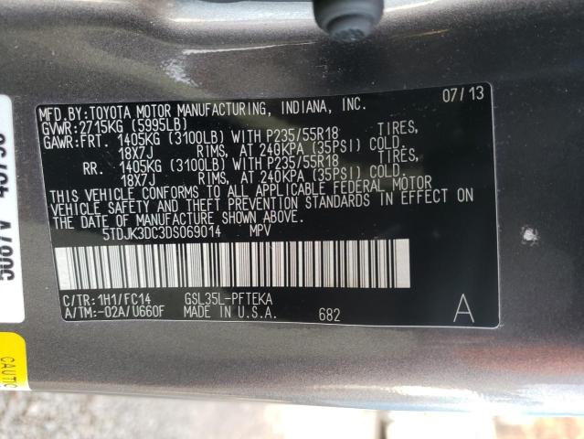 5TDJK3DC3DS069014 - 2013 TOYOTA SIENNA LE GRAY photo 10