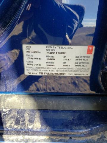 5YJSA1E29KF304101 - 2019 TESLA MODEL S Azul foto 13