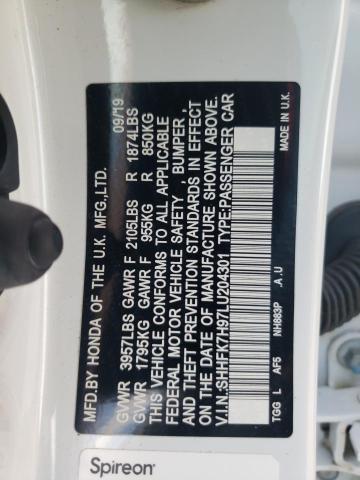 SHHFK7H97LU204301 - 2020 HONDA CIVIC SPOR 白色 照片 10