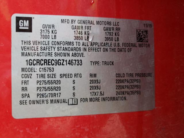 1GCRCREC9GZ146733 - 2016 CHEVROLET silverado RED photo 10