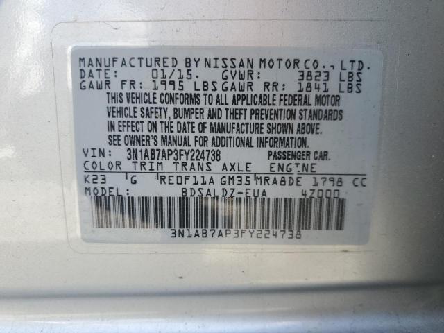 3N1AB7AP3FY224738 - 2015 NISSAN SENTRA S/S SILVER photo 10