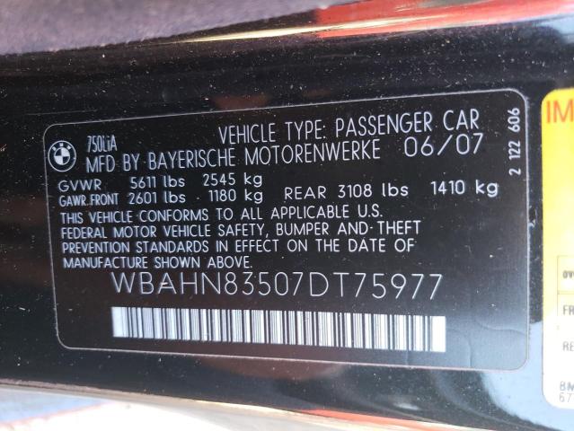 WBAHN83507DT75977 - 2007 BMW 750 BLACK photo 10