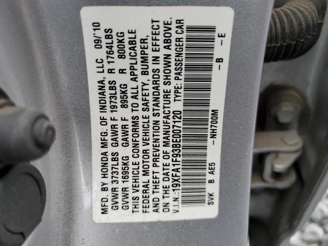 19XFA1F93BE007120 - 2011 HONDA CIVIC EXL Gümüş foto 10