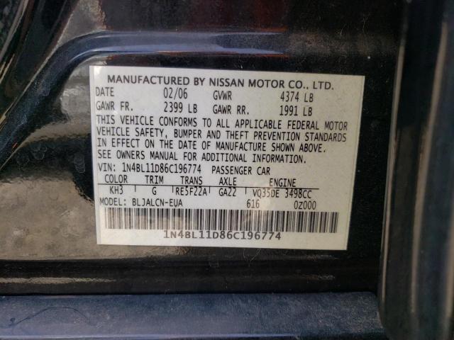 1N4BL11D86C196774 - 2006 NISSAN ALTIMA SE BLACK photo 10