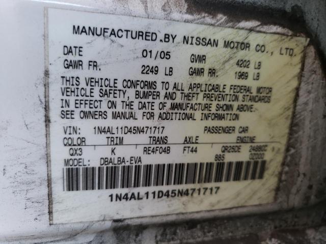 1N4AL11D45N471717 - 2005 NISSAN ALTIMA S WHITE photo 10