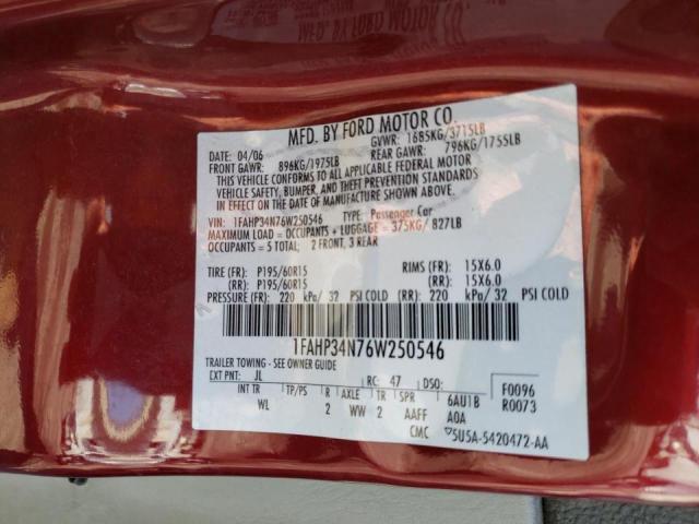 1FAHP34N76W250546 - 2006 FORD FOCUS ZX4 BURGUNDY photo 10