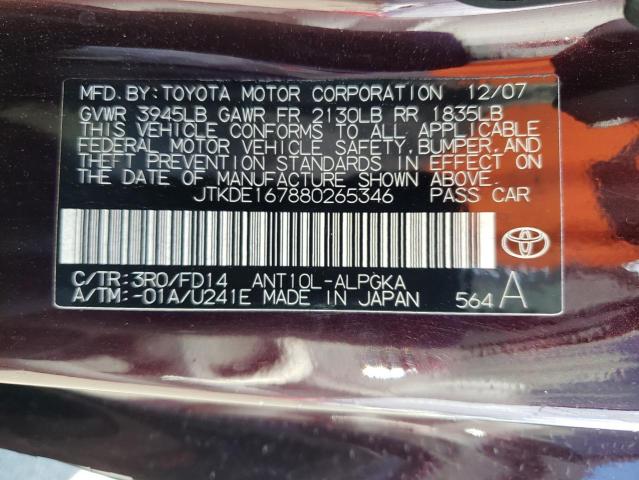 JTKDE167880265346 - 2008 TOYOTA SCION TC PURPLE photo 10