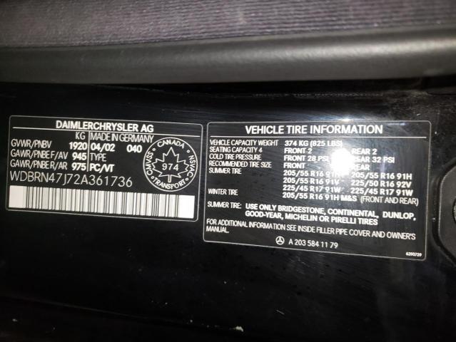 WDBRN47J72A361736 - 2002 MERCEDES-BENZ C 230K SPO BLACK photo 10