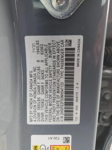 2HGFE2F53NH547133 - 2022 HONDA CIVIC SPOR 灰色 照片 10