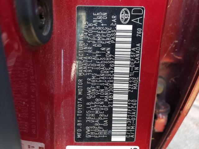 2T1BY30EX5C476977 - 2005 TOYOTA COROLLA XR 栗色 照片 10