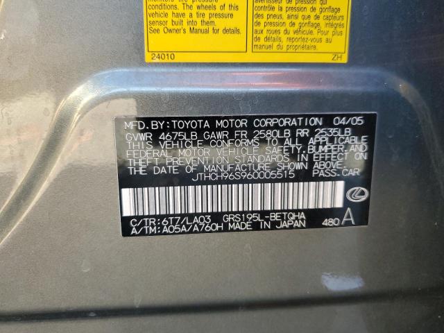 JTHCH96S960005515 - 2006 LEXUS GS 300 GRAY photo 10