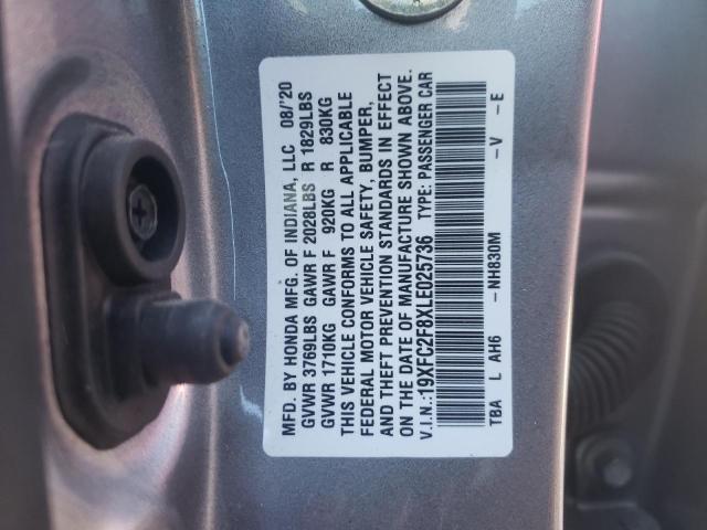 19XFC2F8XLE025736 - 2020 HONDA CIVIC SPOR 银色 照片 10