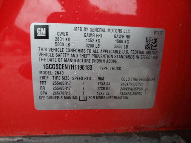 1GCGSCEN7H1196183 - 2017 CHEVROLET COLORADO L RED photo 10