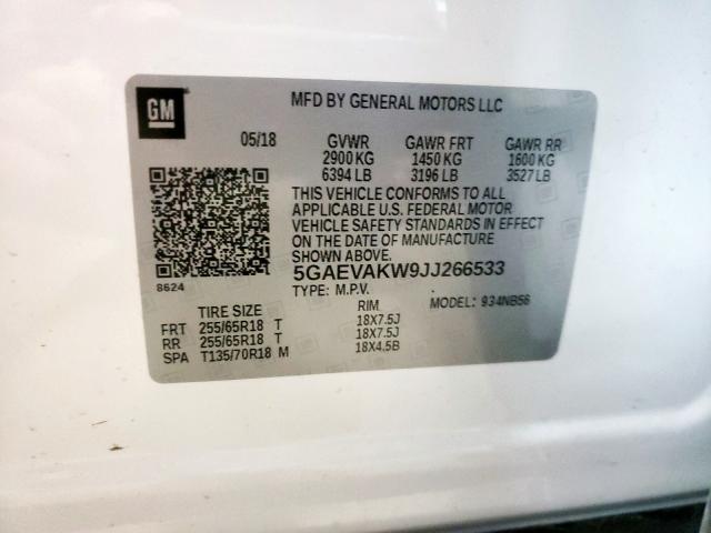 5GAEVAKW9JJ266533 - 2018 BUICK ENCLAVE ES WHITE photo 10