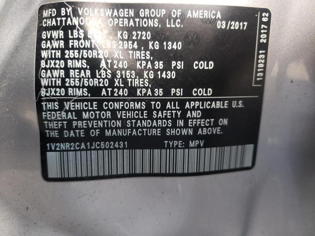 1V2NR2CA1JC502431 - 2018 VOLKSWAGEN ATLAS SEL Gümüş foto 12