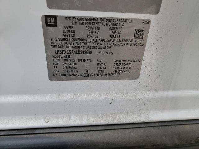 LRBFXCSA4LD212618 - 2020 BUICK ENVISION E WHITE photo 13