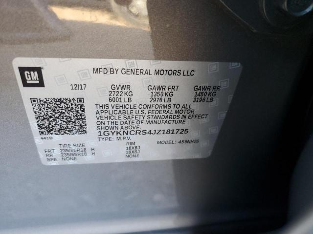 1GYKNCRS4JZ181725 - 2018 CADILLAC XT5 LUXURY GRAY photo 10