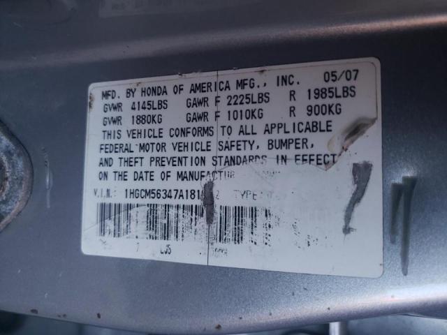 1HGCM56347A181822 - 2007 HONDA ACCORD SE SILVER photo 10