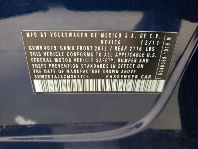 3VW2K7AJ8CM357105 - 2012 VOLKSWAGEN JETTA BASE 蓝色 照片 12