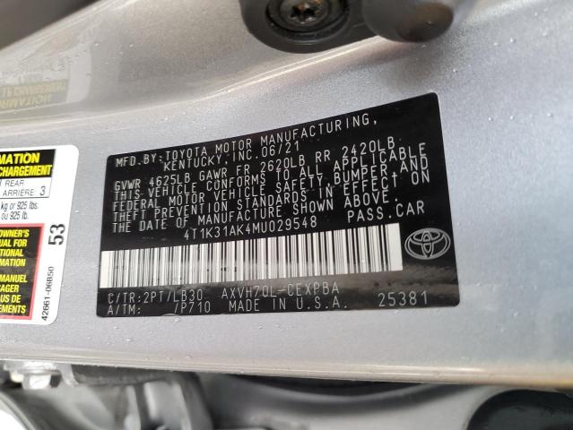 4T1K31AK4MU029548 - 2021 TOYOTA CAMRY XSE SILVER photo 10