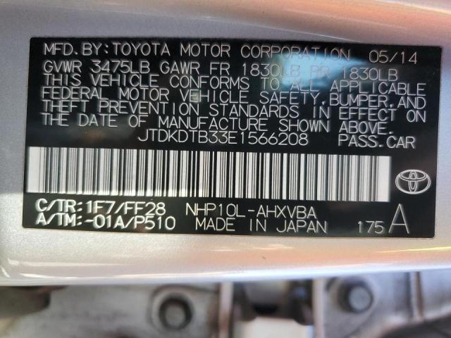 JTDKDTB33E1566208 - 2014 TOYOTA PRIUS C SILVER photo 10