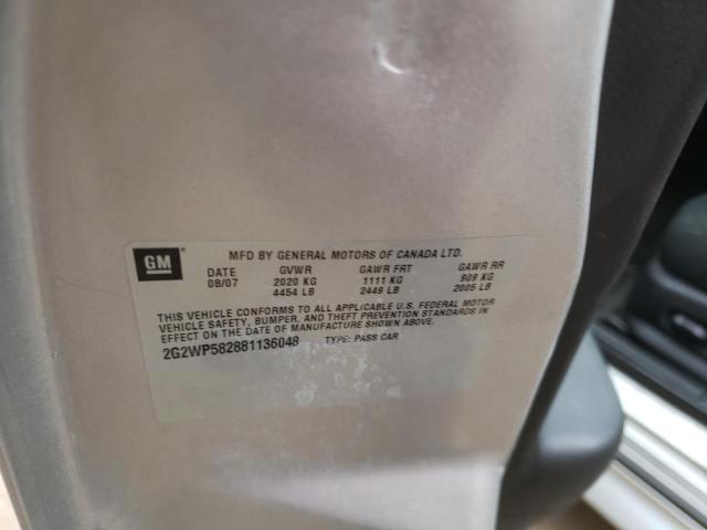 2G2WP582881136048 - 2008 PONTIAC GRAND PRIX ვერცხლისფერი ფოტო 10