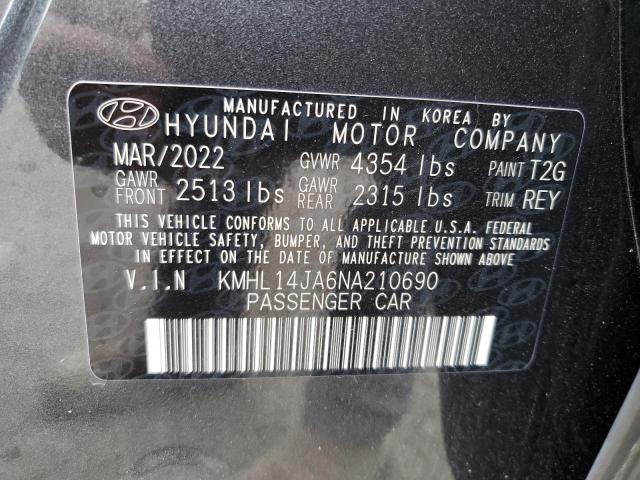 KMHL14JA6NA210690 - 2022 HYUNDAI SONATA SEL BLACK photo 10