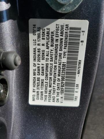 19XFB2F99EE259381 - 2014 HONDA CIVIC EXL 灰色 照片 10
