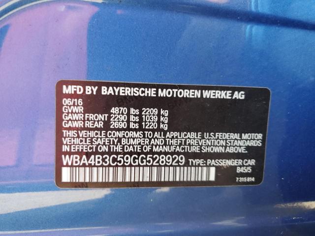 WBA4B3C59GG528929 - 2016 BMW 435 XI GRA BLUE photo 10