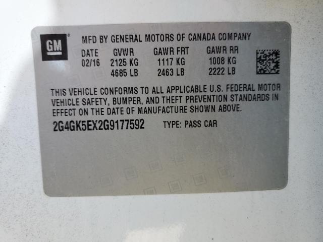2G4GK5EX2G9177592 - 2016 BUICK REGAL WHITE photo 10