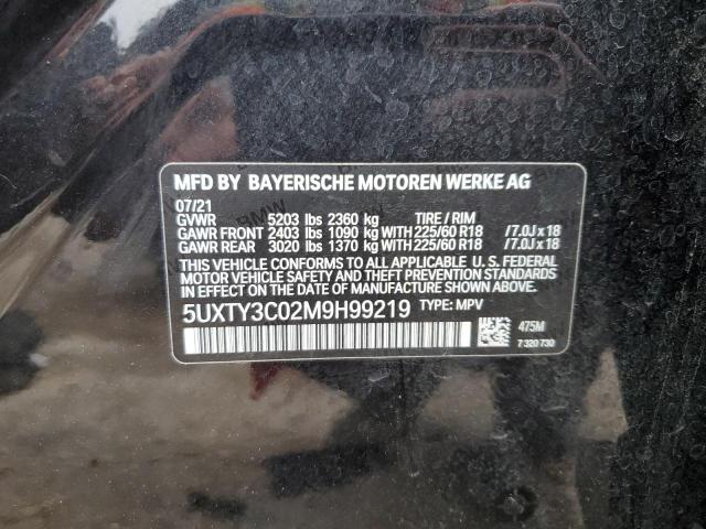 5UXTY3C02M9H99219 - 2021 BMW X3 SDRIVE3 BLACK photo 10