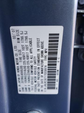 JHLRE38717C038974 - 2007 HONDA CR-V EXL BLUE photo 13