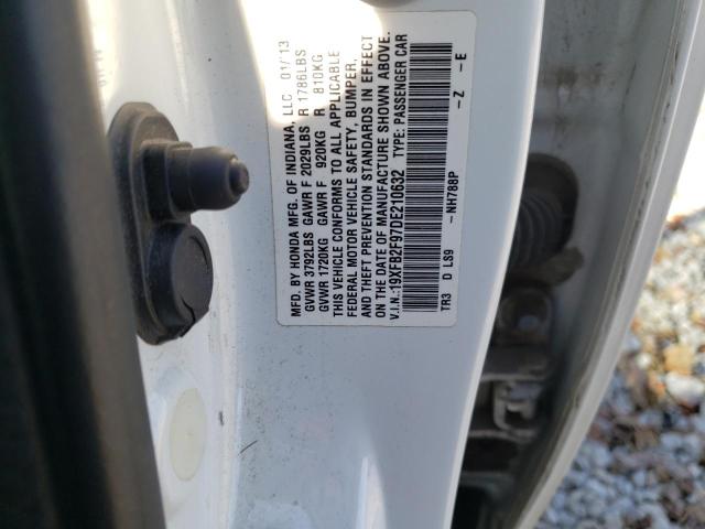 19XFB2F97DE210632 - 2013 HONDA CIVIC EXL أبيض صورة 10
