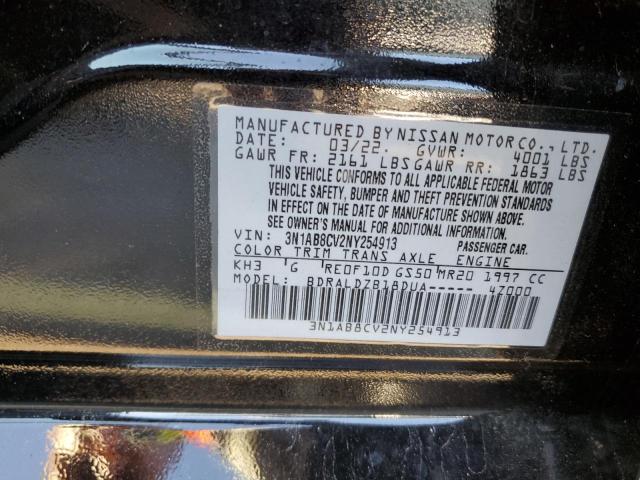 3N1AB8CV2NY254913 - 2022 NISSAN SENTRA SV BLACK photo 10