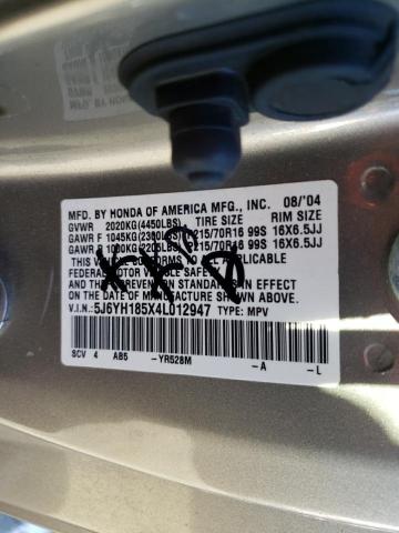 5J6YH185X4L012947 - 2004 HONDA ELEMENT EX GRAY photo 10