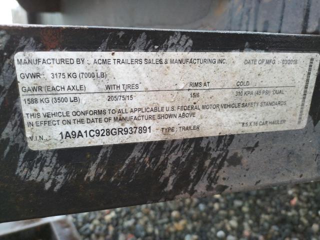1A9A1C928GR937891 - 2016 UTILITY TRAILER შავი ფოტო 10