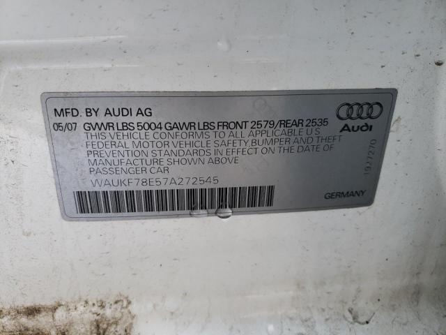 WAUKF78E57A272545 - 2007 AUDI A4 2.0T AV WHITE photo 12