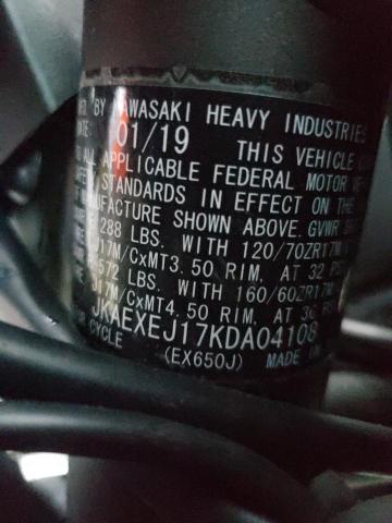 JKAEXEJ17KDA04108 - 2019 KAWASAKI EX650 J შავი ფოტო 10