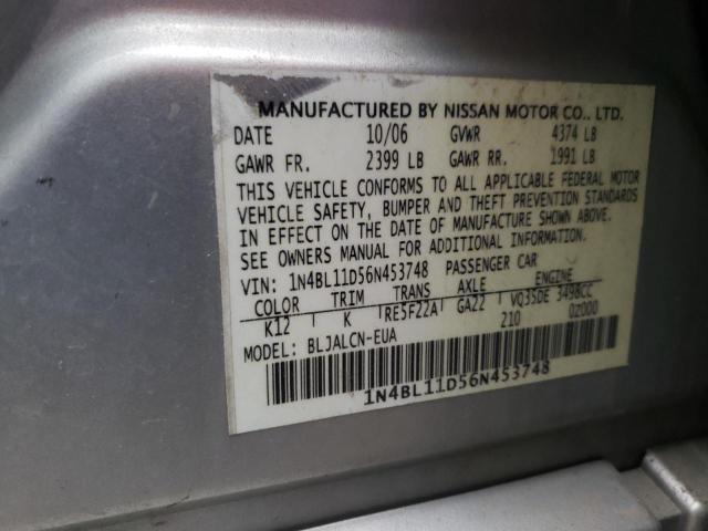 1N4BL11D56N453748 - 2006 NISSAN ALTIMA SE SILVER photo 10