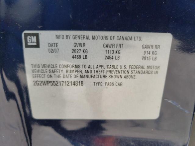 2G2WP552171214818 - 2007 PONTIAC GRAND PRIX ლურჯი ფოტო 12