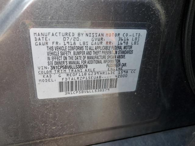 3N1CP5BV6LL538579 - 2020 NISSAN KICKS S GRAY photo 10