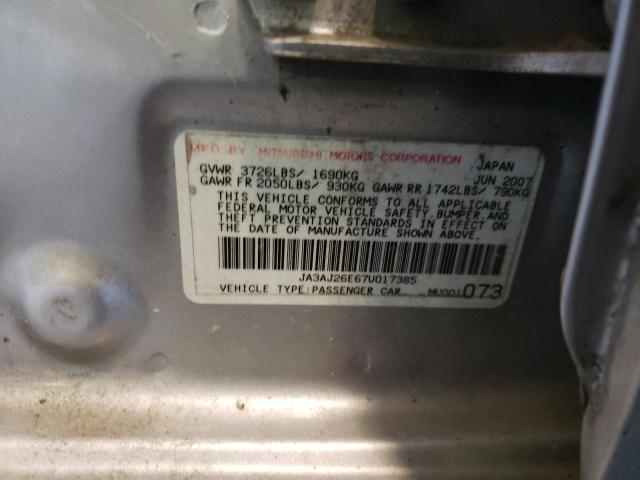 JA3AJ26E67U017385 - 2007 MITSUBISHI LANCER ES SILVER photo 10